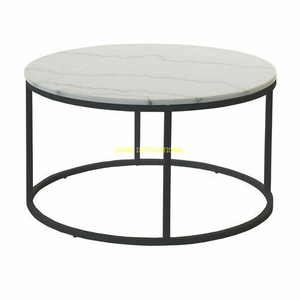Table basse ronde en marbre Table basse de salon moderne Cadre en métal noir Plateau en marbre blanc Meubles de maison de luxe OEM ODM - Product Image 1