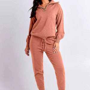 Women's Winter Solid Ribbed <b>Knit</b> <b>Set</b> Two Piece Matching Outfit Long Sleeve Wide Leg Casual Homewear 100% Cotton Eco-Friendly - Product Image 5