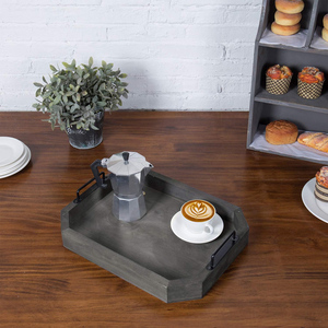 Plateau de service artisanal vintage en bois de pin gris avec poignées en métal décor de bureau à domicile fabricant indien exportateur meilleur prix - Product Image 5