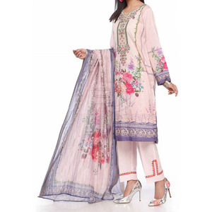 Robe en coton/polyester, pantalon uni, chemise, dupatta imprimé, tenue décontractée, tenue pakistanaise en 3 pièces - Product Image 2