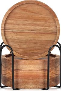 Best Quality Kitchen Accessories Coasters Set Table Display <b>Placemats</b> and <b>Wooden</b> Pads Reusable Coasters With Holder Tea Coffee - Product Image 2