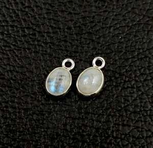 Argent Sterling 925 8x10mm Cabochon de pierre de lune arc-en-ciel naturel lunette ovale réglage connecteurs de lien en or fin faisant collier - Product Image 6