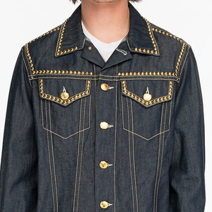 2025 nuevo diseño de moda de alta calidad para hombre, chaqueta vaquera con diamantes de imitación, nueva chaqueta vaquera de algodón 100% para hombre, venta al por mayor de fábrica informal - Product Image 3