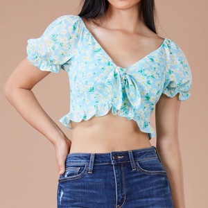 Tops courts imprimés élégants en polyester pour femmes, nouvelle mode, crop top streetwear, haut à manches courtes pour femmes, provenance BD. - Product Image 2
