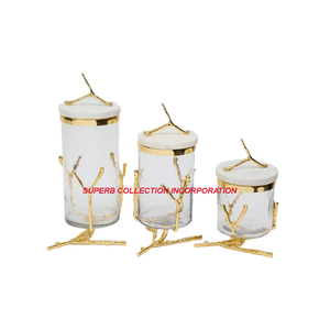Ensemble de 3 boîtes de conserve en verre et or fantaisie de luxe Vente en gros fournisseur de l'Inde - Product Image 5