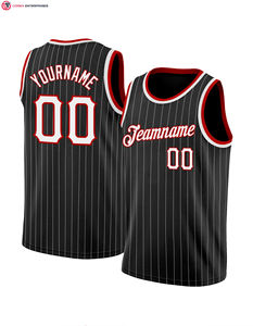 Maillot de basket-ball de haute qualité à fines rayures noir blanc-rouge authentique Sublimation - Product Image 1