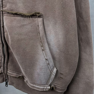 Sweat à capuche zippé vintage brodé respirant pour homme, en molleton de coton épais délavé, avec poche, style streetwear - Product Image 6