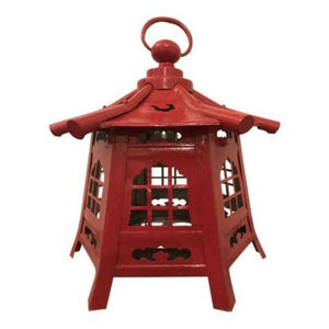 Farol de Pagoda Vintage Blanco y Plateado, Portavelas de Metal Esmaltado Pintado a Mano, Estilo Chinoiserie, Decoración Decorativa para el Hogar - Product Image 4