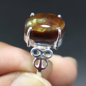 Anillo de Boda de Plata de Ley 925 con Cabujón Liso de Ágata de Fuego Mexicana Natural con Engaste de Bisel - Product Image 2