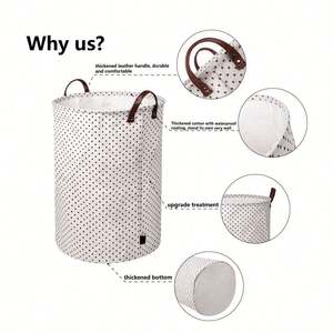 Panier à linge pliable en coton avec poignée en cuir durable, paniers de rangement pour vêtements, pour la salle de bain - Product Image 4