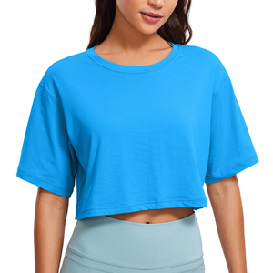 Camiseta recortada de algodón con logotipo personalizado para mujer, Camiseta corta extragrande con cuello redondo para mujer, camiseta para hombre - Product Image 1