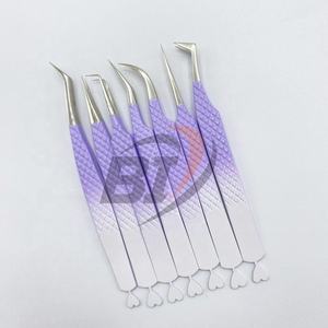 Pinzas de extensión de pestañas blancas/moradas de dos tonos con logotipo personalizado profesional Acero inoxidable sostenible con punta puntiaguda - Product Image 2