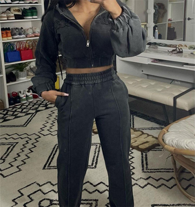 Ensemble survêtement streetwear en velours marron personnalisé pour femmes, sweat à capuche zippé et pantalon de survêtement, logo en relief, mode Y2K, en vrac, 100% coton - Product Image 6