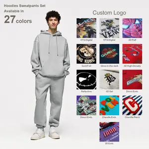 Ready-To-Ship Custom 3D Puff Print Hoodie Sweatpants Set For Men Custom Logo DTG Digital Print Embroidery