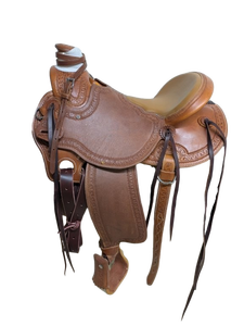 Selle de cheval western en cuir de vache sculptée à la main, selle d'équitation en cuir marron pour l'entraînement à la ferme - Product Image 2