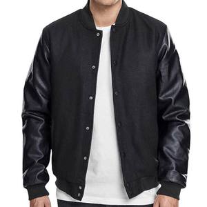 Veste de sport athlétique à la mode, style équipe sportive, corps en mélange de laine, manches en cuir, idéale pour les événements et le streetwear décontracté - Product Image 1