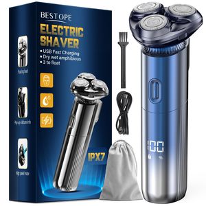 Mini Afeitadora Eléctrica Azul para Hombre con Cabezales Magnéticos de Triple Cuchilla, Afeitado en Seco y Húmedo, Bloqueo de Viaje, Resistente al Agua IPX7, Fuente de Alimentación USB - Product Image 1