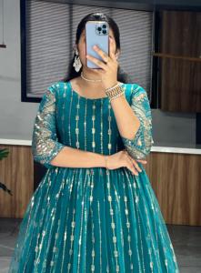 Heavy Fox Georgette bordado trabajo largo Anarkali traje para mujer boda función tradicional vestidos de fiesta con Salwar Kameez - Product Image 6