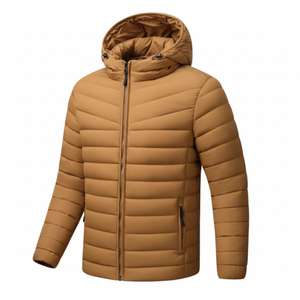 Chaqueta Acolchada de Lona con Capucha Premium para Hombre, Frente Liso Teñido, Ligera, Aislante, Cortavientos, Transpirable, Ropa de Abrigo de Invierno - Product Image 1
