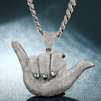 Usine personnalisée S925 argent 9k-18k plaqué or massif pendentif à breloque glacé 666 geste de la main Six pendentif HipHop diamant bijoux fins