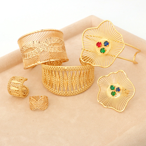 Bộ trang sức mạ vàng sang trọng kiểu <span class=keywords><strong>Dubai</strong></span>, kiểu dáng Ả Rập, vòng tay bản to, nhẫn, dành cho nữ, cô dâu - Product Image 6