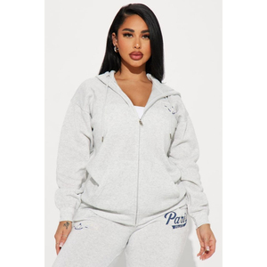 Winter Casual Hoodie Two Piece <b>Set</b> Heavy <b>Weight</b> Fleece Zip up Jogging Hoodie Custom Logo Long Sleeve <b>Women</b> Tracksuit Sweatsuit - Product Image 3