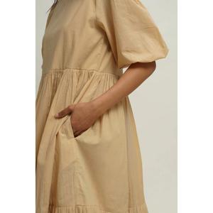 Robe longue maxi à volants beige unie pour femme, manches courtes, coupe ample, décontractée, été, écologique, lavable - Product Image 3