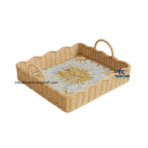 Plateau de vadrouille en rotin carré de haute qualité avec incrustation de coquille Capiz plateau décoratif du Vietnam pour l'utilisation de la table et les cadeaux de vacances - Product Image 1