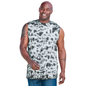 <b>Men's</b> <b>Tie</b> Dye Sleeveless Tank Top O-Neck Casual Knitted <b>Black</b> White Pattern - Product Image 1