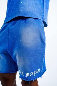 Hombres Custom Distress Rhinestones Sólido Transpirable Lona Ácido Lavado Sun Faded Trendy Street Fashion Sweat Shorts - Product Image 4