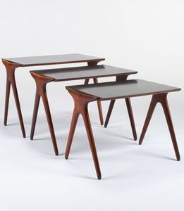 Natural wood <b>nesting</b> <b>tables</b> in various sizes and heights for functional layering and versatile furniture use - Product Image 1