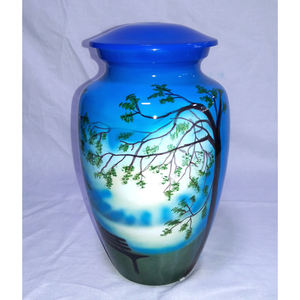 Urnes de crémation en métal commémoratives de l'arbre de vie pour les cendres humaines Fournisseur de funérailles féminines et masculines Urnes de photo de couleur bleue - Product Image 2