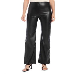 Pantaloni Neri in Ecopelle a Gamba Larga Karen Kane, Anti-Pilling, Traspiranti, con Elastico in Vita, Stile Cargo Casual, Elastici Colorati - Product Image 4