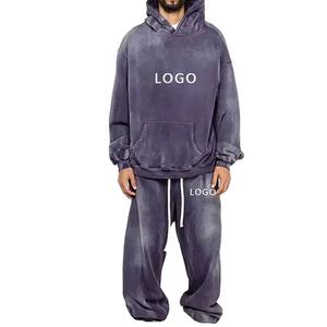 Conjunto Deportivo de Hombre, de Alta Calidad, Transpirable, Lavado Ácido, 100% Algodón, Felpa, Hombros Caídos, Pantalones Deportivos Holgados de Invierno - Product Image 1