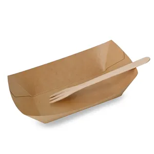 High Quality Luxury Fashion Brown Stackable Easy Handle 500 Ml 19.5 X 14 X 4.5 Cm Biodegradable Compostable <b>Cardboard</b> Snack Tray - Product Image 5