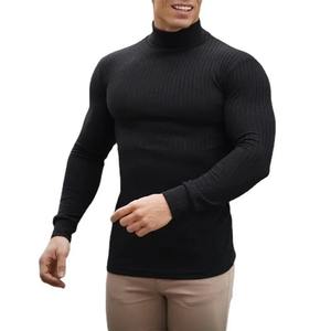 T-shirts à manches longues pour homme, coupe ajustée, col roulé, respirants, à séchage rapide, imprimés avec logo sur le devant, pour la salle de sport, la musculation et le fitness - Product Image 5