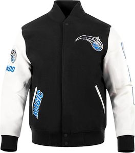Chaqueta Varsity Bordada de los Orlando Magic, 100% Transpirable, de Secado Rápido, con Ribete en Contraste Blanco y Negro, para Adultos, Informal, Deportiva, para Primavera - Product Image 1