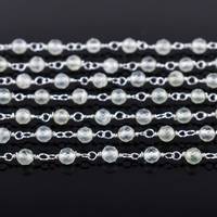 Perles rondes à facettes en prehnite verte naturelle Chaîne à maillons chapelet en argent sterling 925 pour la fabrication de bijoux au prix d'usine en gros