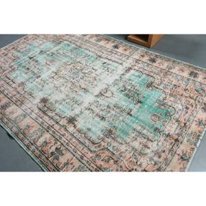 Alfombra turca Vintage de 6,4x9,8 pies, tejido plano de lana verde Beige con diseño de retazos, estilo Aubusson para decoraciones de sala de estar - Product Image 4