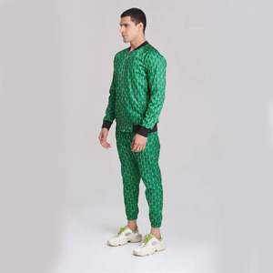 Latest 2024 Arrival <b>Men</b> Green Digital Printed Lightweight Tracksuit Set <b>Men</b> Zipper <b>Bomber</b> <b>Jacket</b> With Jogging Trousers Set - Product Image 3