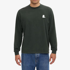 T-shirt pour homme en coton de haute qualité, couleur unie, manches longues, 220g, poids lourd, vintage, décontracté, grande taille, respirant, séchage rapide, uni - Product Image 1