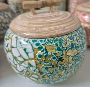 Pot à bonbons unique en bambou tressé carré, incrusté de nacre et décoré de coquille d'œuf laquée, pour le Nouvel An lunaire - Product Image 4