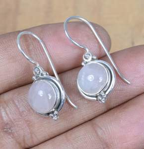 Boucles d'oreilles en argent sterling et quartz rose, bijoux en pierres précieuses faits à la main, pierre de naissance de janvier, cadeau élégant pour femmes - Product Image 6