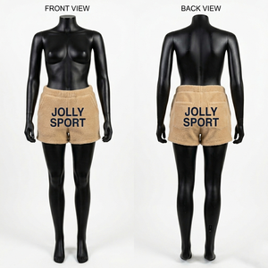 Shorts morados de mezcla de algodón grueso de 380 GSM con apliques bordados y logotipo personalizado para mujer - Product Image 2