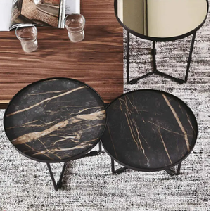 Mesa de bandeja lateral de té de café de Color personalizado contemporáneo Mesa de centro de piedra de pizarra de textura Natural moderna Metal Delgado - Product Image 3