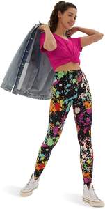 Leggings pour femmes des années 80 néon artistique Splash imprimé beurre doux pantalon extensible - Product Image 5