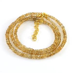 Collier en perles de citrine naturelle pour enfants, perles de citrine jaunes facettées en forme de rondelle, bijoux de mariage classiques, argent sterling 925, 14 carats - Product Image 1
