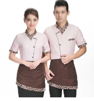 Robe uniforme pour le personnel d'hôtel en tissu coton polyester de qualité supérieure, logo personnalisé, tailles variées, unisexe, prix de gros