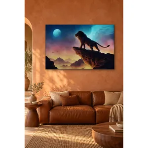 Fida Lion sur un rebord de rocher au clair de lune, impression sur toile - Product Image 1