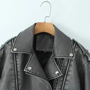 Chaqueta de Motociclista de Cuero Sintético con Efecto Desgastado, Diseño Premium 2026, Primavera-Verano, Shorts para Mujer - Product Image 5